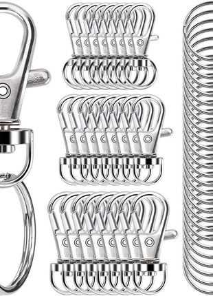 100PCS Swivel Snap Hooks with Key Rings, Premium Metal Swivel Lobster Claw Clasps Assorted Sizes (Large, Medium, Small) for Keychain Clip Lanyard, Jewelry Making, Crafts, Silver