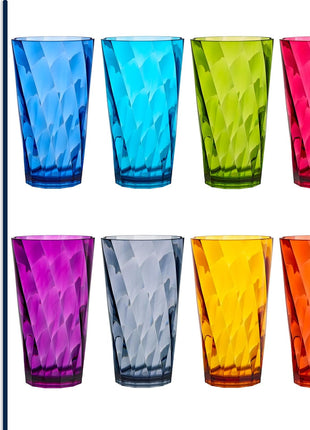 US Acrylic Optix Plastic Reusable Drinking Glasses (Set of 8) 20oz Water Cups in Jewel Tone Colors | BPA Free Tumblers, Made in USA | Top Rack Dishwasher Safe