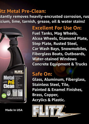 Flitz Metal Pre-Clean - 16oz of USA-Made Stainless Steel Cleaner Spray - Works on Aluminum, Brass, Copper, & More - Tarnish, Rust Remover for Metals - Non-Abrasive Aluminum Deoxidizer (1 Pack)