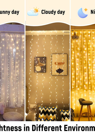 ZSJWL 300 LED Curtain Fairy Lights with Remote, 9.8 × 9.8 Ft, USB Plug in | 8 Modes, Waterproof, Twinkle Silver Wire, String Lights for Bedroom, Windows, Christmas, Wedding and Party Decor, Warm White