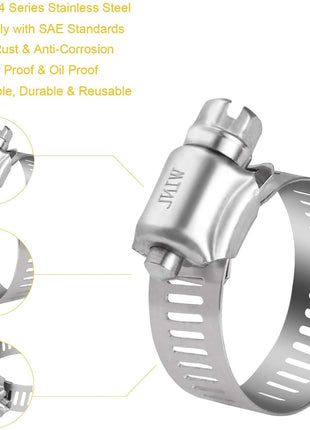 WINL Stainless Steel Hose Clamps - 16 Pack Worm Gear Drive Hose Clamps SAE 16 Clamping Range 3/4 Inch to 1-1/2 Inch (19mm-38mm) for Automotive Plumbing, 3/4'', 1'', 1 1/4'' Clamps