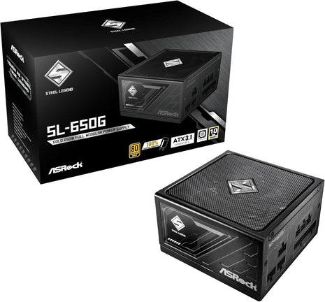ASRock Steel Legend 650W Power Supply ATX 3.1 PCle iCOOL Full Modular 10 Years Warranty 135 mm FDB Fan SL-650G 80 Plus Gold Cybenetics Platinum Japanese Capacitor 5V Boost