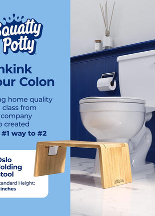 Squatty Potty Oslo Folding Bamboo Toilet Stool – 7 Inches, Collapsible Bathroom Stool for Kids and Adults – Brown, Portable and Space-Saving