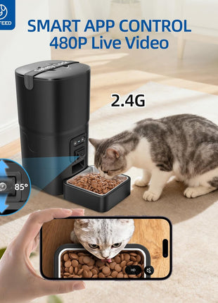 PAPIFEED Automatic Cat Feeder with Camera, 6L Cat Food Dispenser with App, 2.4G WiFi Timed Cat Feeder for Dry Food, 2-Way Audio, Smart Pet Feeder for Small Dog, 10 Meals/Day, 12 Portions/Meal