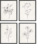 HAUS AND HUES Grey Floral Wall Art   Set of 4 Plant Posters for Wall Vintage, Botanical Prints, Black and White Wall Art Flower Pictures for Room Aesthetic, Farmhouse Bathroom Art (8x10, Unframed)