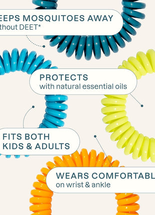 Cliganic 10 Pack Mosquito Repellent Bracelets for Adults & Kids - Natural DEET-Free Bands, Individually Wrapped