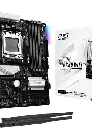 ASRock B650M Pro X3D WiFi AMD AM5 Micro-ATX Motherboard, Supports AMD Ryzen 9000/8000/7000 Series Processors, DDR5 8000+ (OC), PCIe 5.0, 2.5G LAN, WiFi 6E, 8+2+1 Power Phase