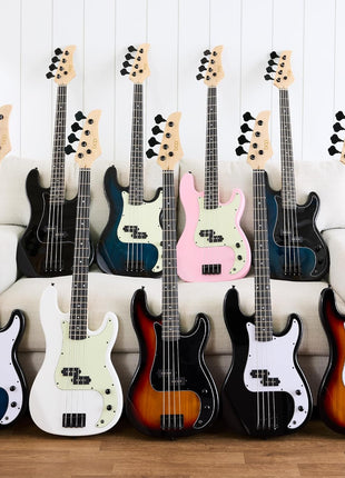 Best Choice Products Full Size Beginner 4-String Electric Bass Guitar, Wooden PB-Style Bass Starter Set w/Padded Carrying Case - Black/White