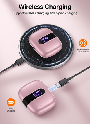 TAGRY Bluetooth Headphones True Wireless Earbuds 60H Playback LED Power Display Earphones with Wireless Charging Case IPX5 Waterproof in-Ear Ear buds with Mic for TV Smart Phone Laptop Computer Sports