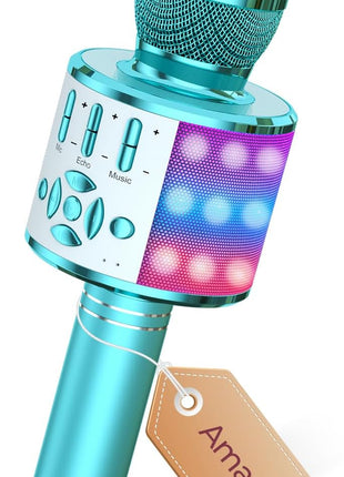 Amazmic Kids Karaoke Microphone Machine Toys for Girls Bluetooth Microphone with LED Light, Christmas Birthday Gift for Girls Boys 3-12+ Years Old (Blue)