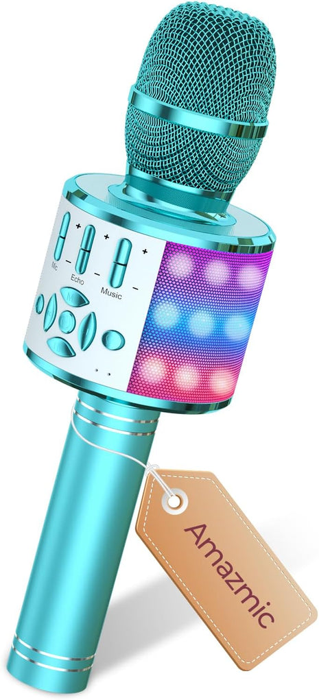 Amazmic Kids Karaoke Microphone Machine Toys for Girls Bluetooth Microphone with LED Light, Christmas Birthday Gift for Girls Boys 3-12+ Years Old (Blue)
