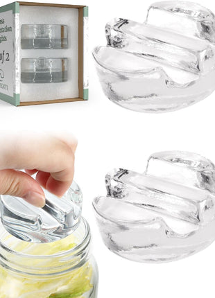 Elementi Fermentation Weight Set of 2 - Easy to Use Glass Fermenting Weights, Perfect Fit for Wide Mouth Mason Jars, Highly Durable Soda-Lime Glass Fermentation Kit for Sauerkraut, Kimchi & More