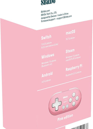Nargos 8Bitdo Zero 2 Bluetooth Key Chain Sized Mini Controller for Nintendo Switch, Windows, Android and macOS (Pink Edition)