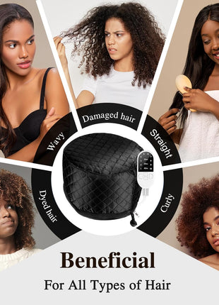 Heat Cap for Deep Conditioning: 10-Level Heats Up Quickly 3 Time Settings Hair Steamer for Natural Hair Home Use Thermal Steam Cap for Black Hair Portable Heating Caps