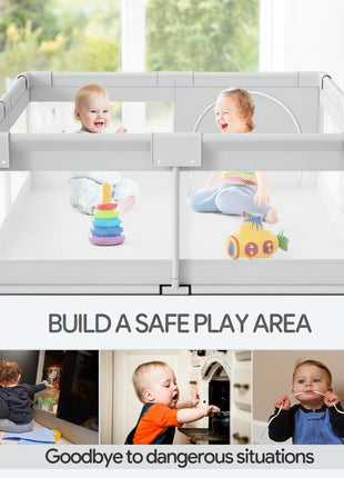 Fodoss Baby Playpen, 47×47in Playpen for Babies and Toddlers with Door | Baby Play Yard for Indoor & Outdoor, Soft Breathable Mesh, BPA-Free Oxford Fabric, Anti-Slip Suction Cups, Pull Rings