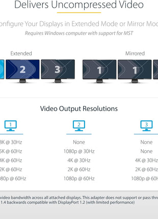 StarTech.com 3-Port DisplayPort 1.4 Splitter, DisplayPort to 3x DP Multi-Monitor Adapter, Triple 4K Computer MST Hub, USB Bus-Powered, Windows Only (MST14DP123DP)