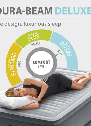 Intex Twin Size Air Mattress, 18in Height, Built-in Pump, Dura-Beam Deluxe Comfort-Plush - Portable Inflatable Blow-up Bed for Camping, Travel, Guests