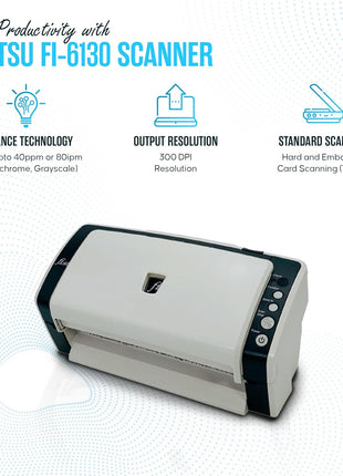 FI-6130 Fujitisu Document Scanner ADF - 1 Year Warranty - Duplex Sheet-Fed Document Scanner with 24V, USB 2.0 Cable & Microfiber Cleaning Cloth (Renewed)
