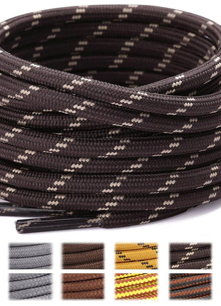 Stepace Round Shoelaces [2 Pairs] Heavy Duty Boot Shoe Laces for Hiking Work Boots Coffee Khaki-140(Dots)