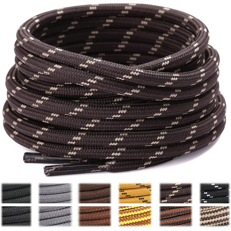 Stepace Round Shoelaces [2 Pairs] Heavy Duty Boot Shoe Laces for Hiking Work Boots Coffee Khaki-140(Dots)