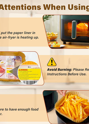 Air Fryer Liners Disposable, 8", Parchment Paper for 5-8QT | 125 Pcs Unbleached Airfryer Basket Liners,Oil-Proof for Baking, Roasting, Microwave, Oven Air Fryer Accessories