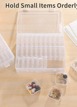 120Pcs Bead Organizer Box, Small Clear Plastic Bead Storage Containers, 4 Craft Storage Boxes with Hinged Lid, 336 Labels, Mini Box for Jewelry Making Bracelets Beading Nails Screws Seeds Small Parts