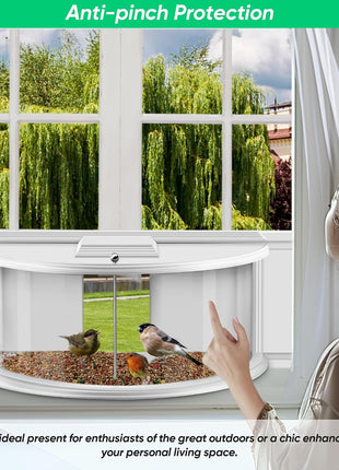 Window Bird Feeders for Viewing Inside House, 180ｰ Clear View, Stable & Durable, Easy to Install and Feed, Windproof Baffle, No Gaps, for 24-38 Inch Windows