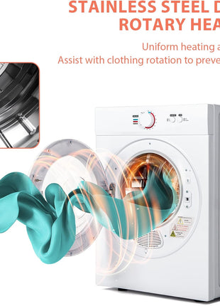 Euhomy Compact Dryer 1.8 cu. ft. Portable Clothes Dryers with Exhaust Duct with Stainless Steel Liner Four Function Small Dryer Machine, Suitable for Apartments, Dorm, RVs, White