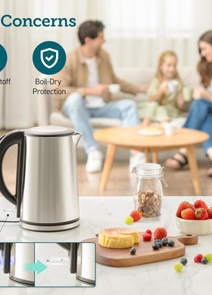 Cosori Stainless Steel Electric Kettle, Plastic-Free Interior, 1.5L, Silver | Cool-Touch Double-Wall, Auto Shut-Off, Boil-Dry Protection, Tea Kettle, Hot Water Boiler, 1500W