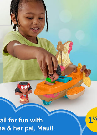 Fisher-Price Little People Toddler Toy Disney Princess Moana & Maui's Canoe Sail Boat with Figures for Pretend Play Ages 18+ Months