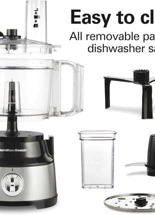 Hamilton Beach Food Processor & Vegetable Chopper for Slicing, Shredding, Mincing, and Puree, 10 Cups + Easy Clean Bowl Scraper, Stainless Steel (70730)