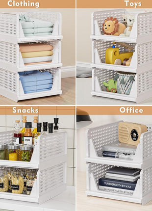 5 Pack Stackable Closet Storage Basket - Stackable Storage Bins, Multifunctional & Foldable Closet Organizer Waterproof, Wardrobe Cupboard Space-Saving Hat Storage Drawer Organizer, White