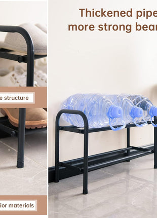 Gonfoam 2 Tier Expandable Shoe Rack,Adjustable Shoe Shelf Storage Organizer Heavy Duty Metal Free Standing Shoe Rack for Entryway Closet Doorway (Black)