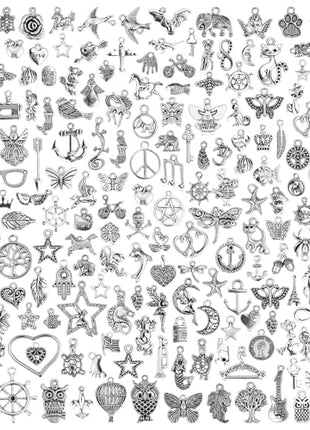 JIALEEY 200 PCS Wholesale Bulk Lots Jewelry Making Charms Mixed Smooth Tibetan Silver Metal Charms Pendants DIY for Necklace Bracelet Jewelry Making and Crafting