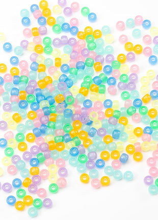 Gxueshan 1000 Pcs Acrylic 9 Color Pony Beads 6x9mm Bulk Glow in The Dark for Necklace, Friendship Bracelet Making, Hair Braids Kandi