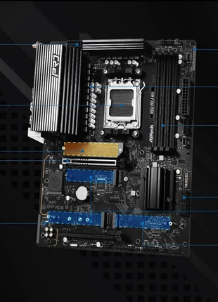 ASRock AMD B850 Pro A WiFi 6E Socket AM5 Ryzen 9000, 8000 and 7000 Series DDR5 up to 8000+ (OC) MHz 256GB ATX Motherboard M.2 SATA3 6.0 Gb/s PCIe 5.0 BIOS Flashback Realtek 2.5G LAN