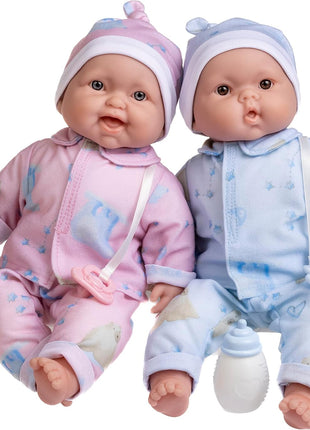 Twins 13" Realistic Soft Body Baby Dolls | JC Toys - Berenguer Boutique | Twins Gift Set with Removable Outfits and Accessories | Pink and Blue | Caucasian | Ages 2+