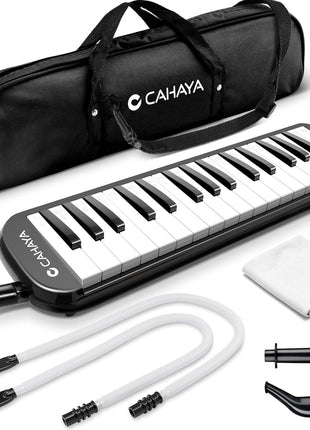 CAHAYA Melodica Piano Keyboard 32-Key with Case for Beginners Black | Portable Keyboard Instrument with 2 mouthpieces and carry bag ideal gift for kids student school lessons practice performance