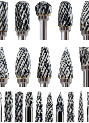 20 Pcs Carbide Burr Bits 1/8 inch Shank Compatible with Dremel Milwaukee Metal Grinding Wood Stone Steel Carving Cutting Engraving Grinder Kit Attachment Rotary Tool Accessories Set Harder than Diamond