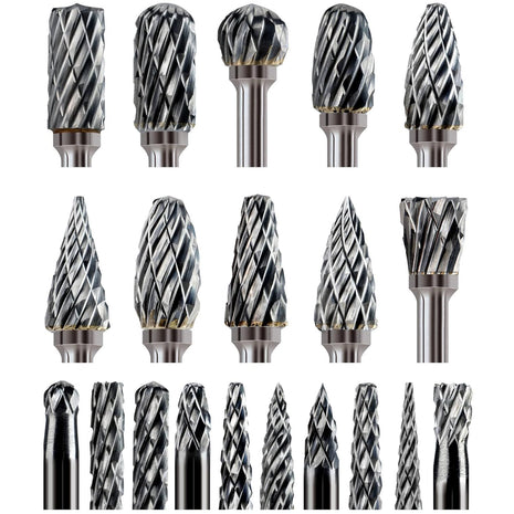 20 Pcs Carbide Burr Bits 1/8 inch Shank Compatible with Dremel Milwaukee Metal Grinding Wood Stone Steel Carving Cutting Engraving Grinder Kit Attachment Rotary Tool Accessories Set Harder than Diamond