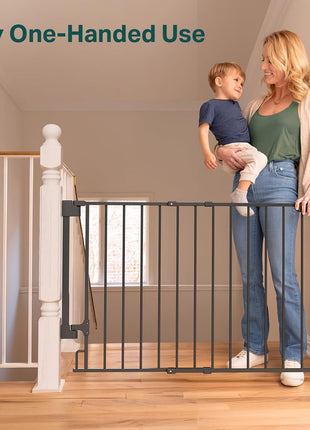 Cumbor 29.2–43" Baby Gate for Stairs, Hardware Mounted (Drill Required), Expandable No Bottom Bar Dog Gate, Auto Close Extra Wide Walk Thru, Pet & Toddler Proof Gate, Top & Bottom of Stairways(Black)
