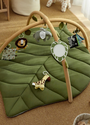 Blissful Diary Baby Play Gym & Activity Mat, Oversize Leaf Shaped Baby Play Mat w 6 Detachable Toys, Tummy Time Mat Promote Motor Skills & Sensory Development Mat, Newborn Infant Baby Essentials Gift