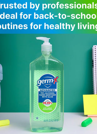 Germ-X Advanced Hand Sanitizer with Aloe and Vitamin E, 1 Liter, Less Drying Moisturizing Gel, No Rinse Formula, Pump Bottle