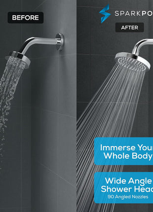 SparkPod Rain Shower Head, 6 Inch Round, Luxury Polished Chrome Finish | High Pressure Shower Heads, 90 Nozzles, Adjustable Showerhead, No Tools Needed, Universal Connection