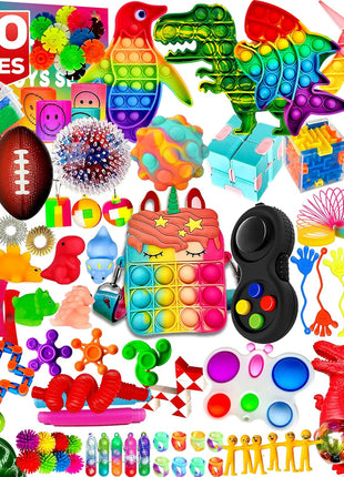 120 Pcs Fidget Toys Pack, Pop Sensory Party Favors Set Gifts for Kids Adults Boy Girl Stocking Stuffers Autistic Bulk Goodie Bag Filler Treasure Box Classroom Prizes School