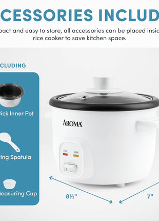 Aroma Housewares 4 Cups (Cooked) / 1Qt. Rice & Grain Cooker (ARC 302NG), White