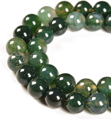 45pcs 8mm Natural Green Moss Agate Gemstone Round Spacer Loose Stone Beads for Jewelry Making 15.5 inch 1 Strand (Green Moss Agate, 8mm 45Beads)