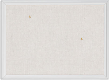 U Brands Farmhouse Linen Bulletin Board, 24 inch x 18 inch, White Wood Style Frame, Industrial Grade Pinning Surface