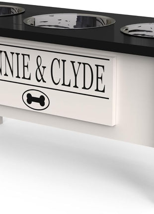 3 Bowl Dog Feeding Station, Personalized Triple Bowl Food Stand Large Dogs | Farmhouse Style, Elevated Wood Stand, Storage Container, Stainless Steel Bowls, Raised Feeder, Large Breed, Made in USA