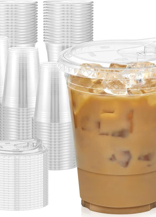 Dealusy 100 Pack - 16 oz Clear Plastic Cups with Lids, Sturdy & Food Safe Iced Coffee Cups with lids, Disposable Plastic Smoothie Cups for Cold Drinks, Sip Lids